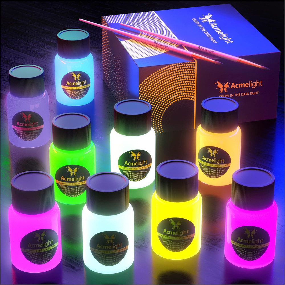 Glow in the Dark Acrylic Paint – Fluorescent Neon Paint for Canvas Boards – Blac
