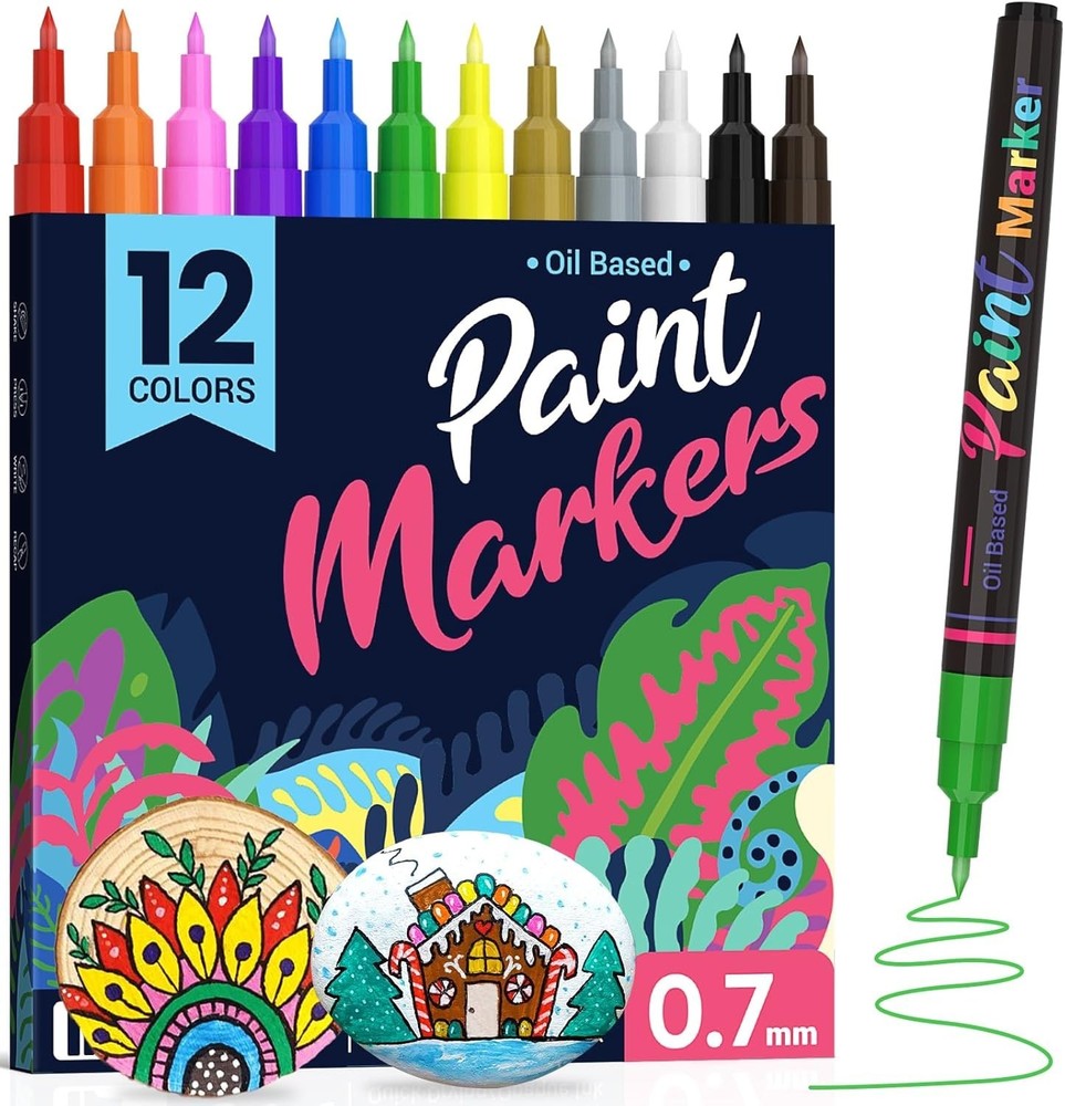 Permanent Oil Based Paint Markers: Fine Point Oil Paint Pen, 12 Colors Fine Tip
