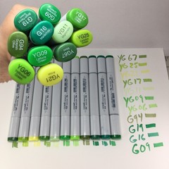 11 Copic Sketch Markers (YG) 67, 25, 17, 09, 06 and (G) 94, 19, 16, 09 = GREENS