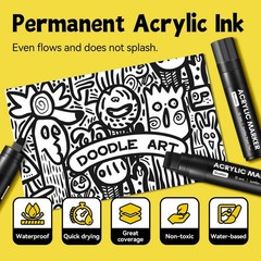 3 Jumbo Permanent Markers Black, 15mm Thick Wide Tip, Large Acrylic Paint Mar…