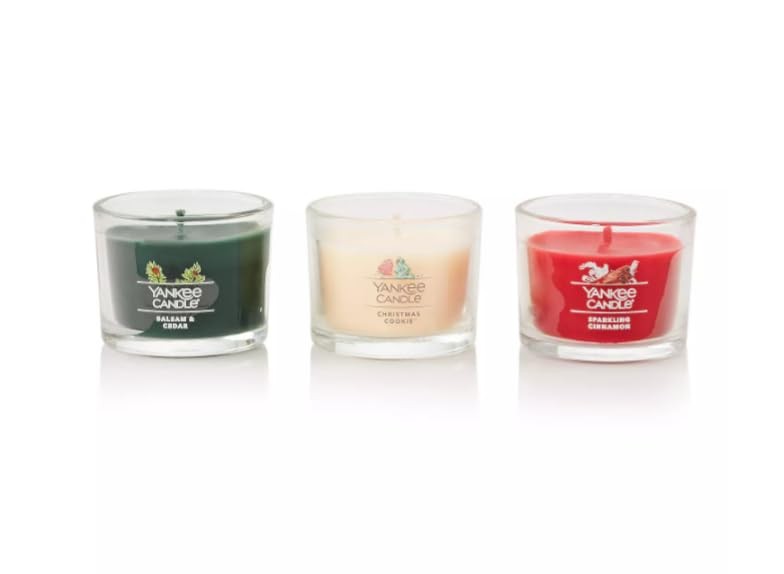 Yankee Candle Set of 3 Mini Candles – Balsam & Cedar, Christmas Green, Red