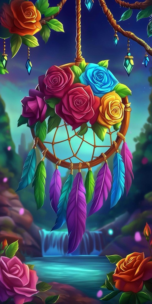 Dreamcatcher Paint by Numbers Kit Colorful Roses Feathers Flowers