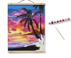 Paint-By-Number Canvas Kit Tropical Beach Scene w/Paint and Brush Mondo Llama