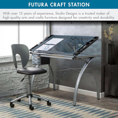 Adjustable Futura Crafting & Drafting Table with Silver/Blue Glass Top