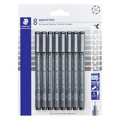 Pigment Liner Pack, Black, 8 Pens, Assorted Line Widths, 0.05mm, 0.1mm, 0.2mm…