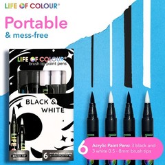 Paint Pens – Set of 6 Black and White Brush Tip Acrylic Paint Pens, the Ultim…