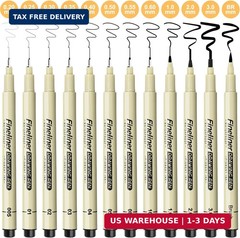 Micro Fineliner Black Drawing Pens,12 Waterproof Watercolor Painting Art Supplie