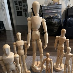 Lot of 7 Wooden Artist Mannequins Mixed Sizes 12” 8” 5.5” Art Drawing Figures