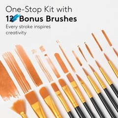 Acrylic Paint Set, 24 Colors 2 Oz/bottle with 12 Art Brushes, Art Supplies for &