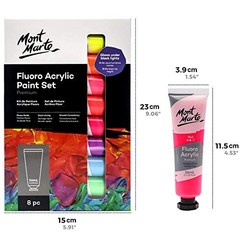 Fluoro Acrylic Paint Set, 8 x 1.02oz (36ml) Tubes, 8 1.22 Fl Oz (Pack of 8)