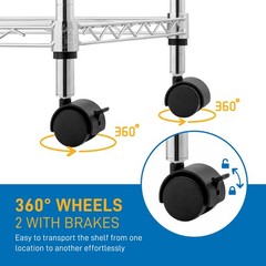 165x90x35cm 5-Layer Chrome Plated Iron Storage Shelf with 1.5 Inch Nylon Wheels