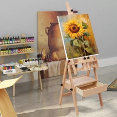 Beech Wood H Frame Easel Adjustable for Oil Painting Sketching with Drawer