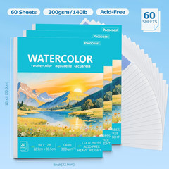 9″X12″ Watercolor Paper – Pack of 3 (60 Sheets), Bulk School Supplies for Kids,