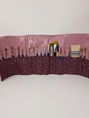 Artist Paint Brush Roll Case Handmade Filled With 25 Brushes EUC