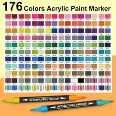 176 Colors Acrylic Paint Markers Pens Set,88 Pack Brush Acrylic Paint Markers fo