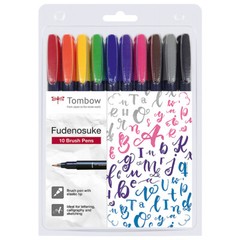 ** NEW Tombow Fudenosuke Brush Pens 10-Pack of Assorted Colors