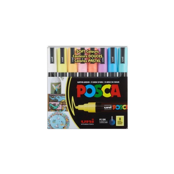 POSCA Soft Colors 8pk PC-5M Water Based Paint Markers Medium Point