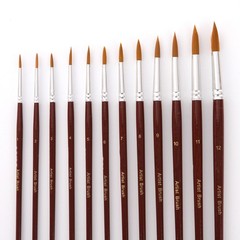 12 Pieces Nylon Hair Watercolor Painting Brushes Set Wine Red Color