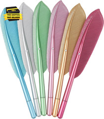 6Pcs/6Colors Novelty Feather Pens – Vintage Funny Feather Gel Pens – Black Ink S