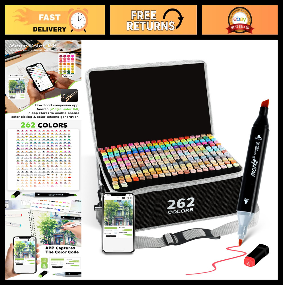 262 Colors Alcohol Markers Set – Dual Tip Chisel & Fine Tip for Drawing, Colorin