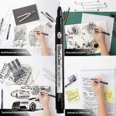 Blackliner Black Fineliner Pens – Set of 8 Differently Sized Fine Drawing Pens f