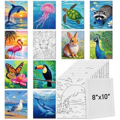 Tinlade 12 Pcs 7.9 x 9.8 Inch Pre Drawn Canvases for Animal Style, White