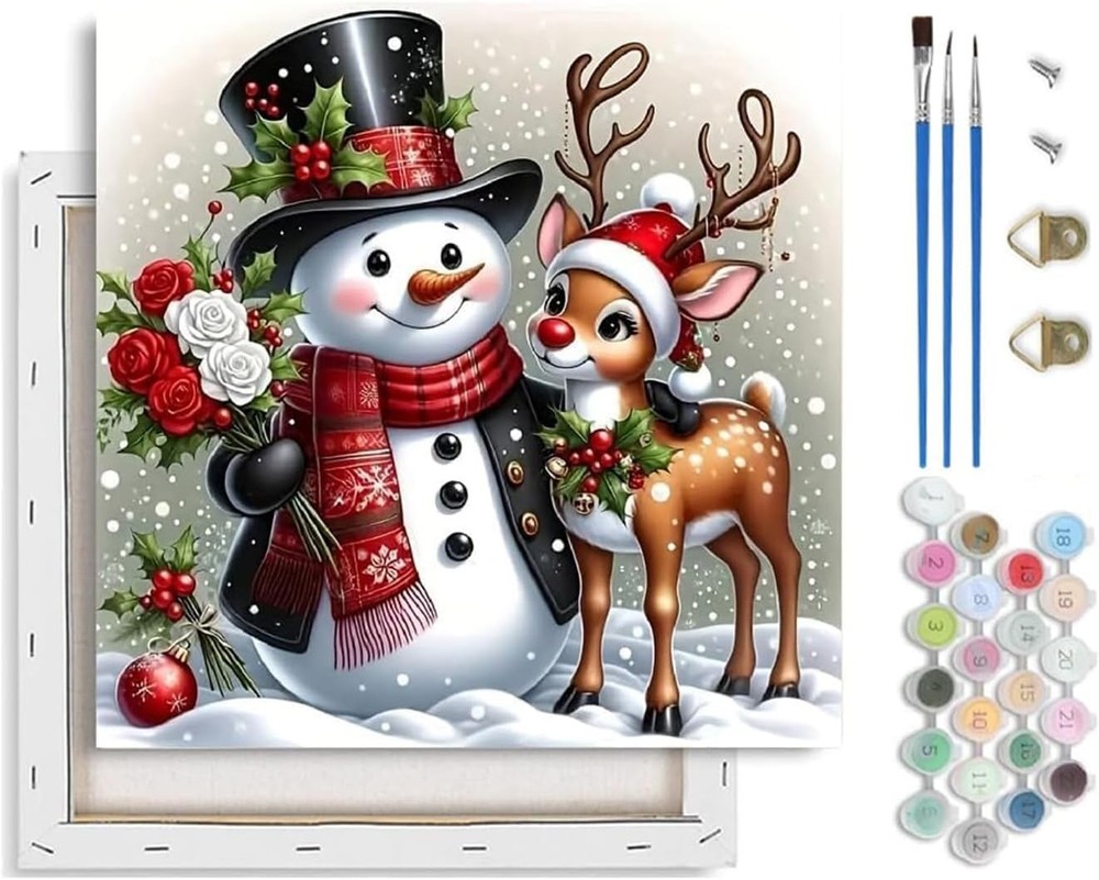 Christmas Paint By Numbers Kit For Adults Beginners DIY Canvas Art 10×10 In