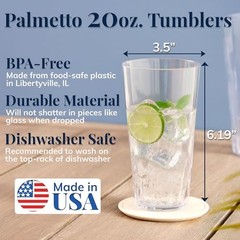 Palmetto [Set of 16] 20 ounce Plastic Stackable Water Tumblers in Clear,