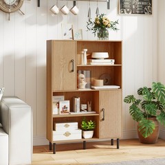47 Inch Storage Cabinet Freestanding Bookcase with 2 Doors and 4 Open Shelves…
