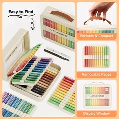 Direct Liquid Acrylic Paint Markers, 48 Colors Brush Tip Pens with Carrying C…