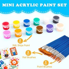 112 PCS Kids Art Kit: 8 Pack Mini Acrylic Paint with 12 Colors & Brushes for Fun