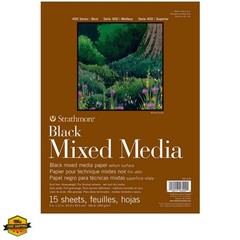 400 Series Mixed Media pad, Gluebound, 184lb Paper, Black, 9×12 inches, 15 Sh…