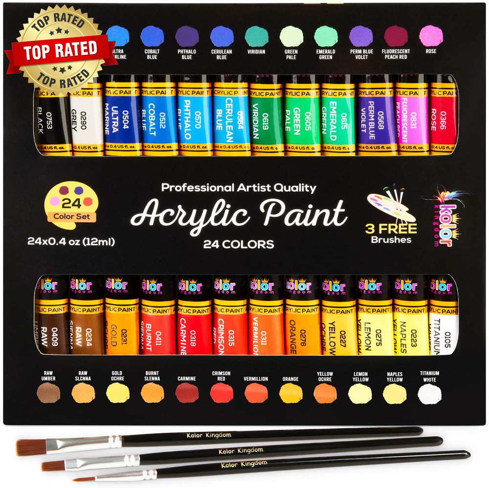 Acrylic Paint Set Canvas Art Paints 24 Colors Perfect Paint Finish (0.41Oz,12 Ml