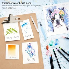 ARTEZA Water Brush Pen, Set of 4, Assorted Soft Nylon Bristle Blue