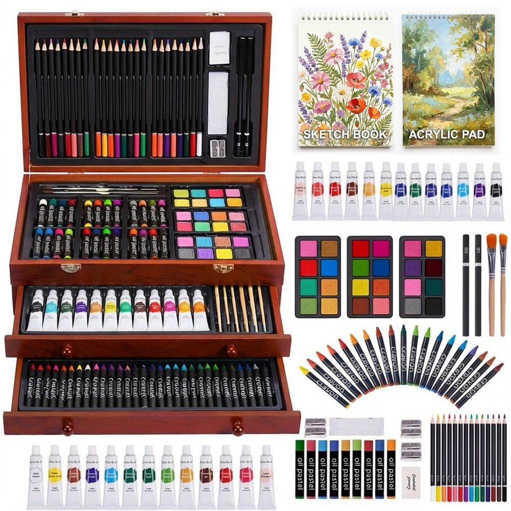 175 Piece Deluxe Art Set with Wooden Case Drawing Supplies