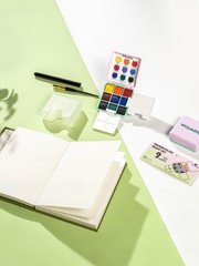9-Color Travel Pan Set with Brush, Cup & Display Pouch