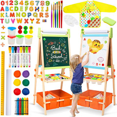 Kids Easel Including 100+ Accessories, Double Sided Wooden Easel for Kids Age 3