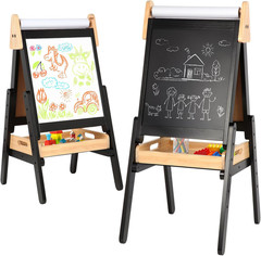 3 in 1 Easel for Little Kids with Wood Tray, Double Sided Wooden Easel with Pape