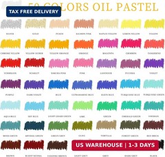 Artecho Oil Pastels Set of 50 Colors (8 x 60 mm), Soft Oil Pastels for Art Paint