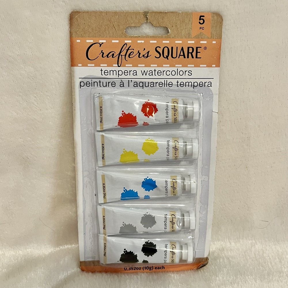 Crafters Square Tempera Watercolors Tubes Red Blue Black Gray Yellow 0.352 Oz