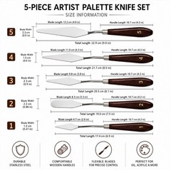 5-Piece Stainless Steel Palette Knife Set – Artist Oil Painting Scraper Spatulas