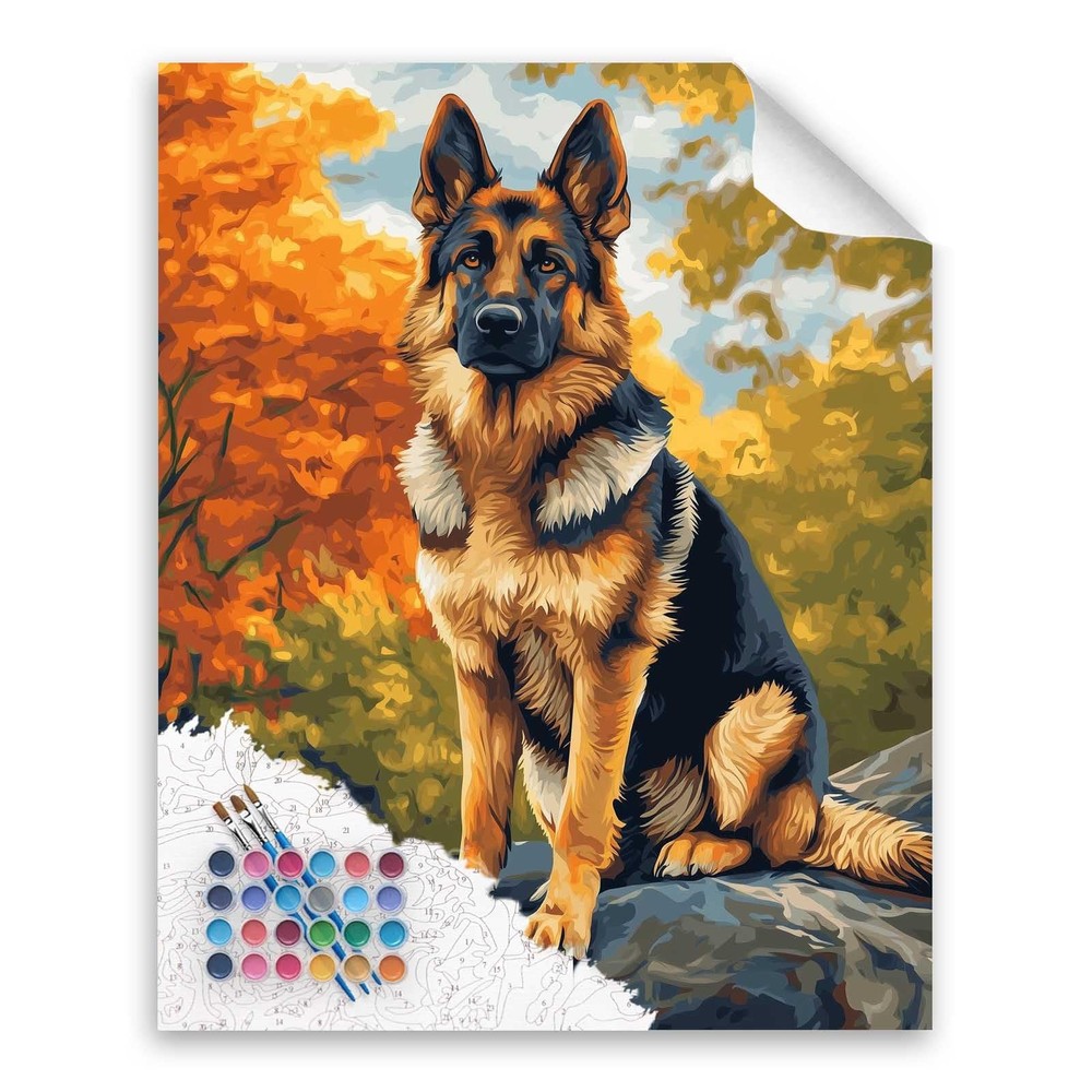 German Shepherd Paint by Numbers Kit, Dogs Number Painting, Animal Paint by Numb