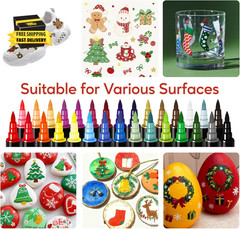 30 Colors Acrylic Paint Markers, Dual Tip Fine and Brush Tips for Detailed Art,