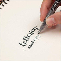 82040 Fudenosuke Brush Pen, Twin Tip, Black/Gray Fudenosuke Brush Pen for Callig