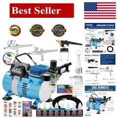 Cool Runner II Professional Air Brush Kit – Dual Fan Compressor, 3 Airbrushes