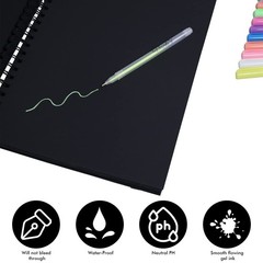 Hardcover Black Paper Sketchbook & 12 Pack Ball Point Gel Pens Set – 2 White …
