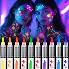 Glow in the Dark Face Paint Markers 10 Colors, Neon Body Paint Pen for Skin Glow