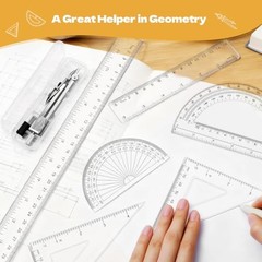 Geometry Set – 7Pcs Geometry Kit with Clear Plastic Ruler 12Inch & 6Inch,