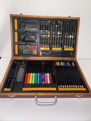 Incomplete Art Set In Wooden Case 15.75”x9”x2.25” Vtg
