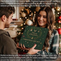 Ultimate Sketch Pad and Art Supplies Kit for All Levels: Christmas Green Edition